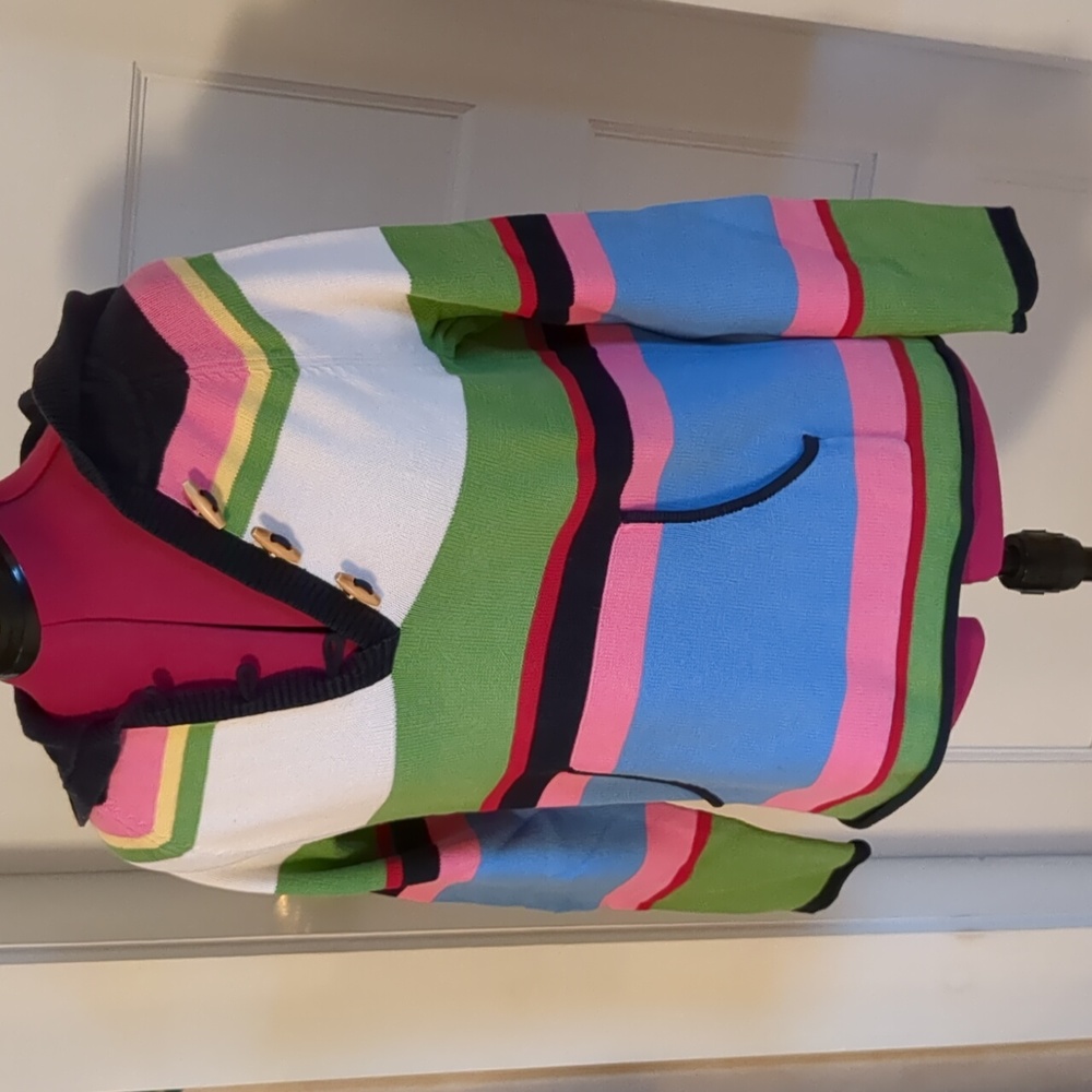Liz Claiborne Hooded Raglan Sleeve Kangaroo Pocket Striped Sweater Petite S
